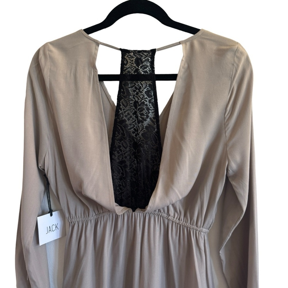 NWT BB Dakota Jack Leni Rayon and Lace Trim Dress, Wheat Beige, Size S - Picture 10 of 11